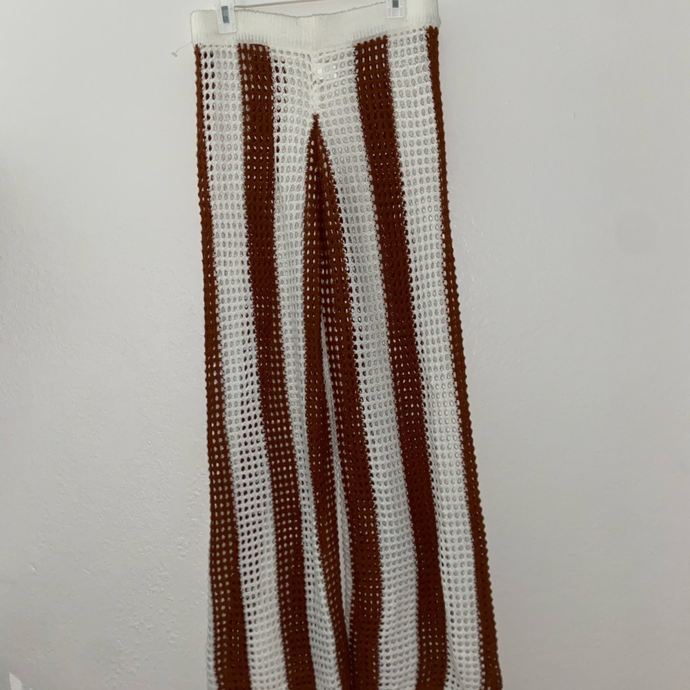 Super cute striped knitted pants brown and white crocheted jeans going out vibes - Picture 9 of 9